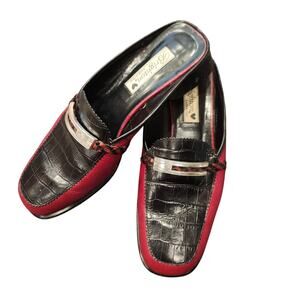 Brighton black and red slip on leather jodi mules sz 8